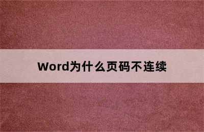 Word为什么页码不连续