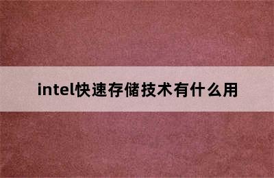 intel快速存储技术有什么用