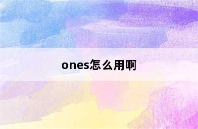 ones怎么用啊