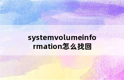 systemvolumeinformation怎么找回