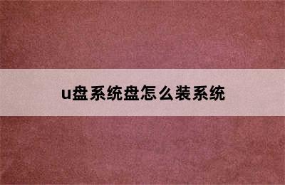 u盘系统盘怎么装系统