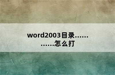 word2003目录............怎么打