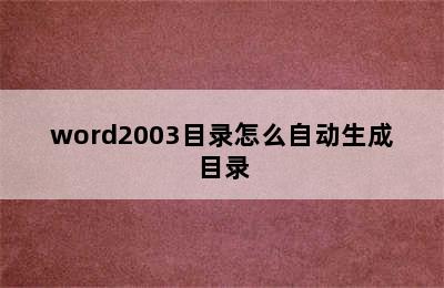 word2003目录怎么自动生成目录