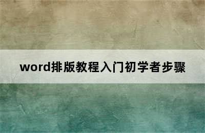 word排版教程入门初学者步骤