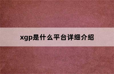 xgp是什么平台详细介绍