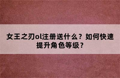 女王之刃ol注册送什么？如何快速提升角色等级？