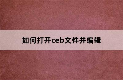 如何打开ceb文件并编辑