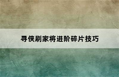 寻侠刷家将进阶碎片技巧