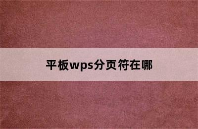 平板wps分页符在哪