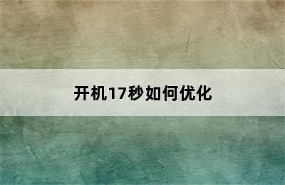 开机17秒如何优化