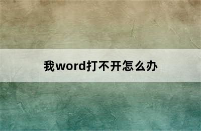 我word打不开怎么办