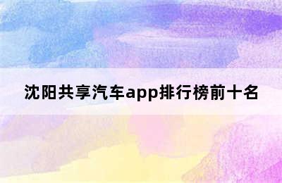 沈阳共享汽车app排行榜前十名