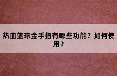 热血篮球金手指有哪些功能？如何使用？