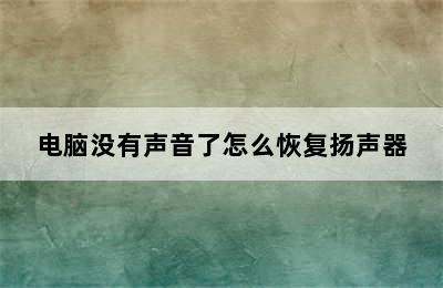 电脑没有声音了怎么恢复扬声器