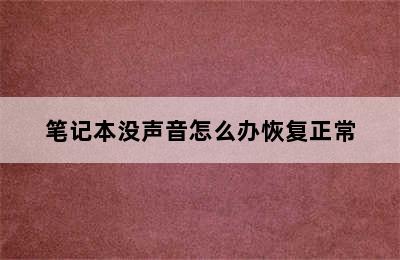 笔记本没声音怎么办恢复正常