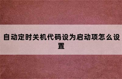 自动定时关机代码设为启动项怎么设置