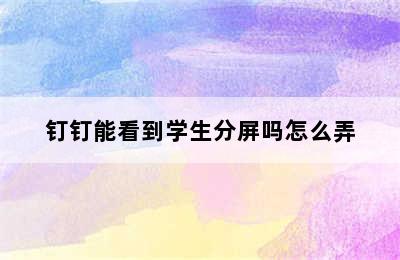 钉钉能看到学生分屏吗怎么弄