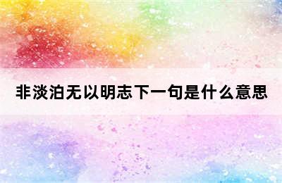 非淡泊无以明志下一句是什么意思